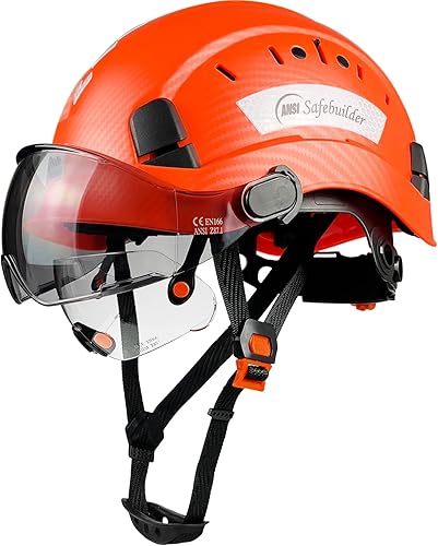 Vista 25 de Casco de seguridad para construcción con visera incorporada, casco duro ABS con visera ajustable, protección para la cabeza de trabajo ANSI/ISEA