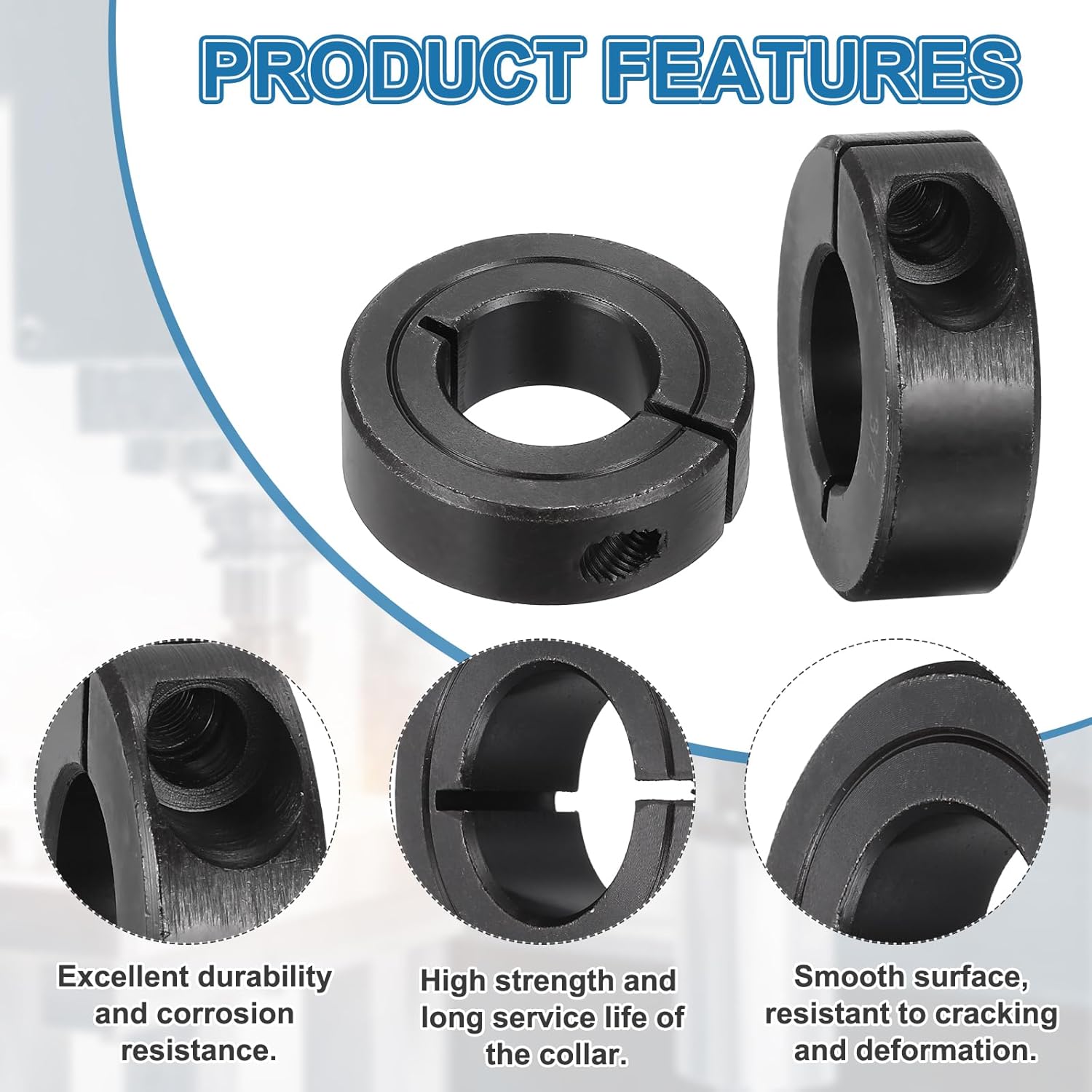 MECCANIXITY 2Pcs 7/8" Bore Clamp-on Shaft Collar, Black Carbon Steel Locking Collar 1-5/8" OD 1/2" Thick with 3/16"(4.76mm) Flat Hex Wrench for Timing Pulley, Machine Tool, Industry