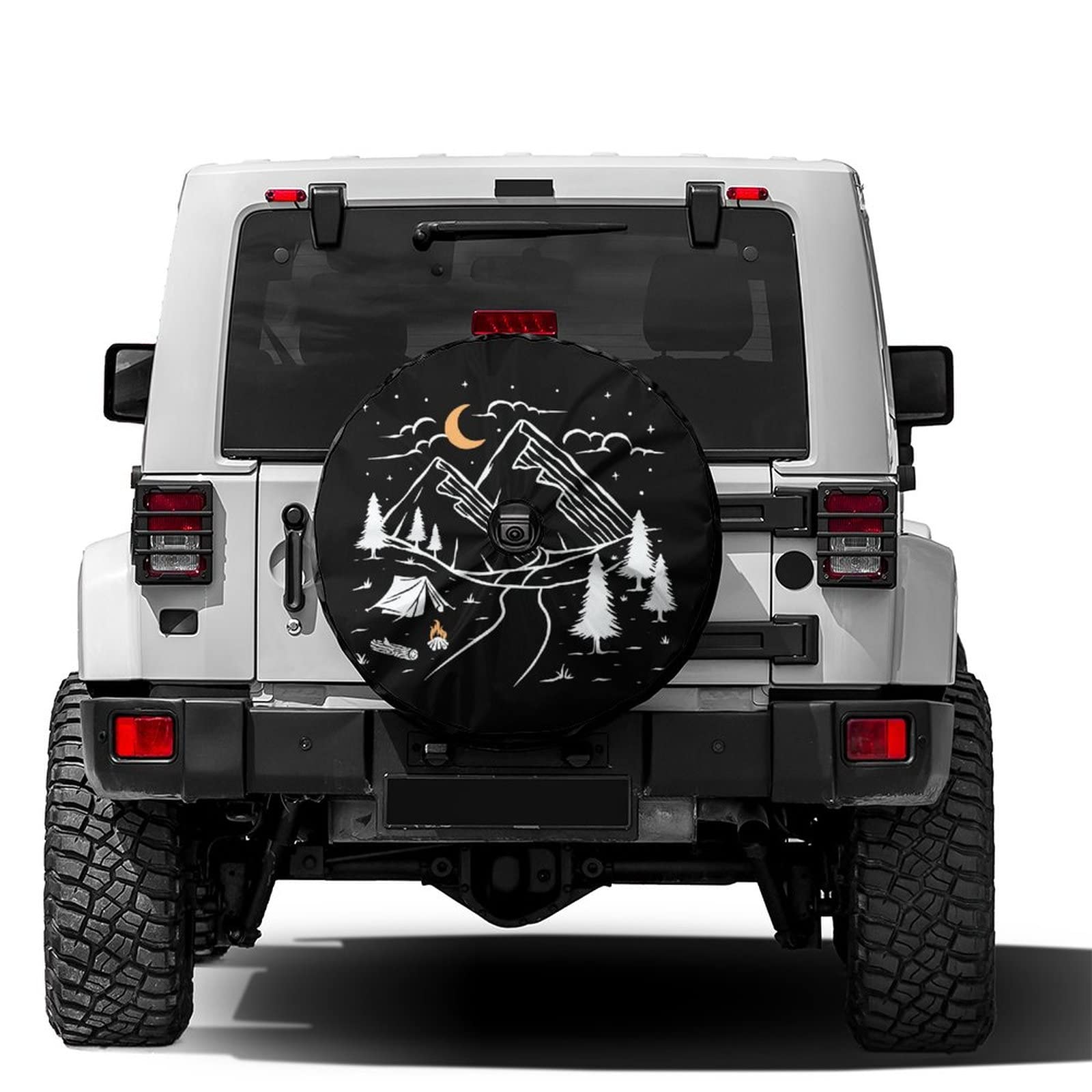 Delerain Spare Tire Cover with Backup Camera Hole Mountain at Night Wheel Covers Waterproof Dust-Proof UV Sun Universal Fit for Jeep Trailer RV SUV Truck (17 Inch for Diameter 31"-33")