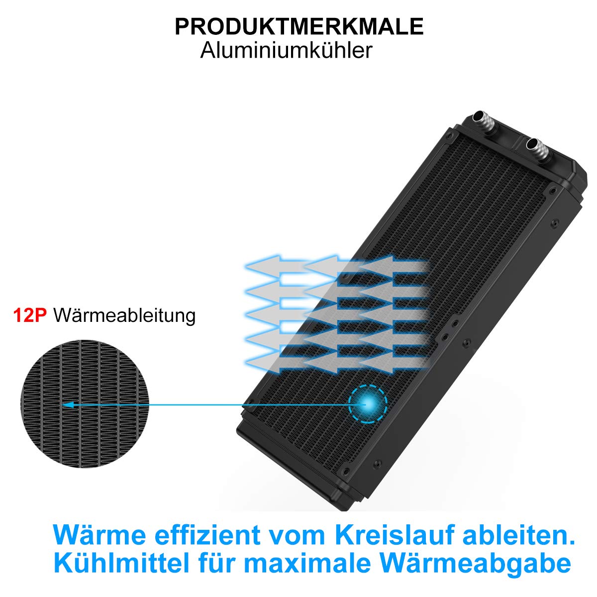 Raffreddatore ad acqua, 12 tubi, in alluminio, con tubo per PC CPU, sistema di raffreddamento ad acqua DC12 V, 360 mm