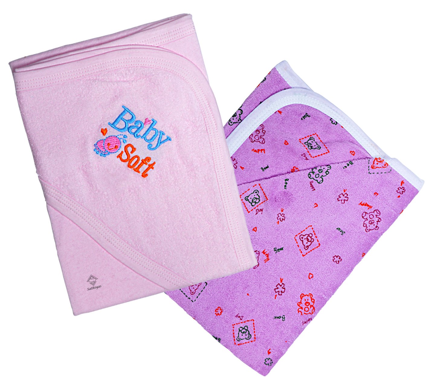 Sathiyas Akash 100% Cotton Baby Towels - Pack of 2 (Lavender)