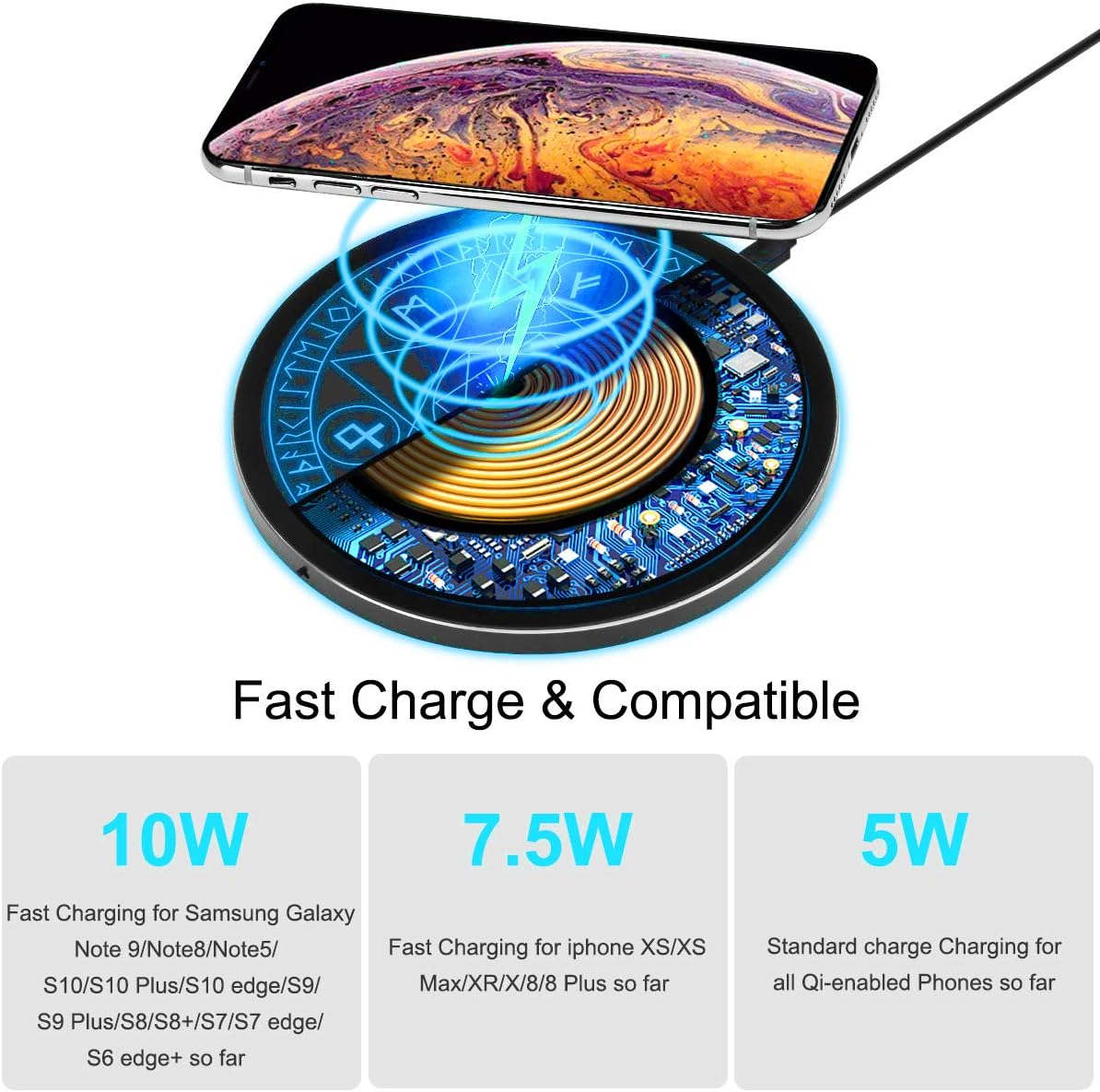 Wireless Charger Magic Qi 15W Wireless Charging Pad,Compatible with iPhone 12 11/11 Pro/11 Pro Max/Xs Max/XR/XS/X/8/8 Plus,Fast Charging S10/S10+/S9/S8/Note 10/10+/9/8 (No AC Adapter)