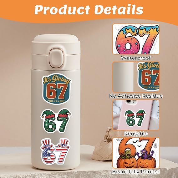 67 Meme Stickers, 55PCS 6 7 Cute Stickers, Six Seven Waterproof Funny Stickers 6 7 Gifts for Adults Teens Fans Laptop Journal Phone Case Decoration