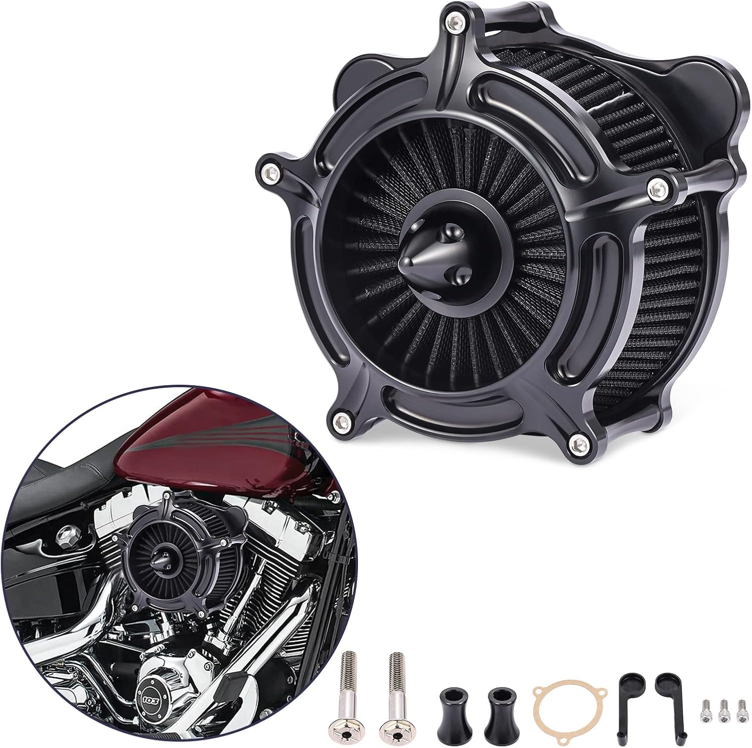 Motorcycle Air Filter Intake System Kit Air Cleaner Fit for Harley Touring Road King Street Glide 2008-2016 Softail 2016-2017 (Black)