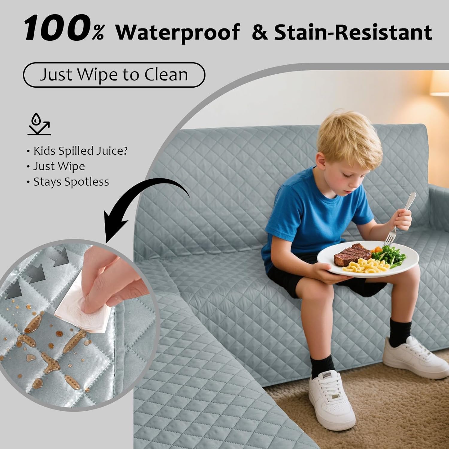 Sectional Couch Covers Waterproof 6PCS L Shaped Couch Cover Washable Non Slip Sectional Sofa Slipcovers Soft Large U Shape Corner Sofa Protector for Pet Dog Cat Kids (XX-Large, Blue Gray)