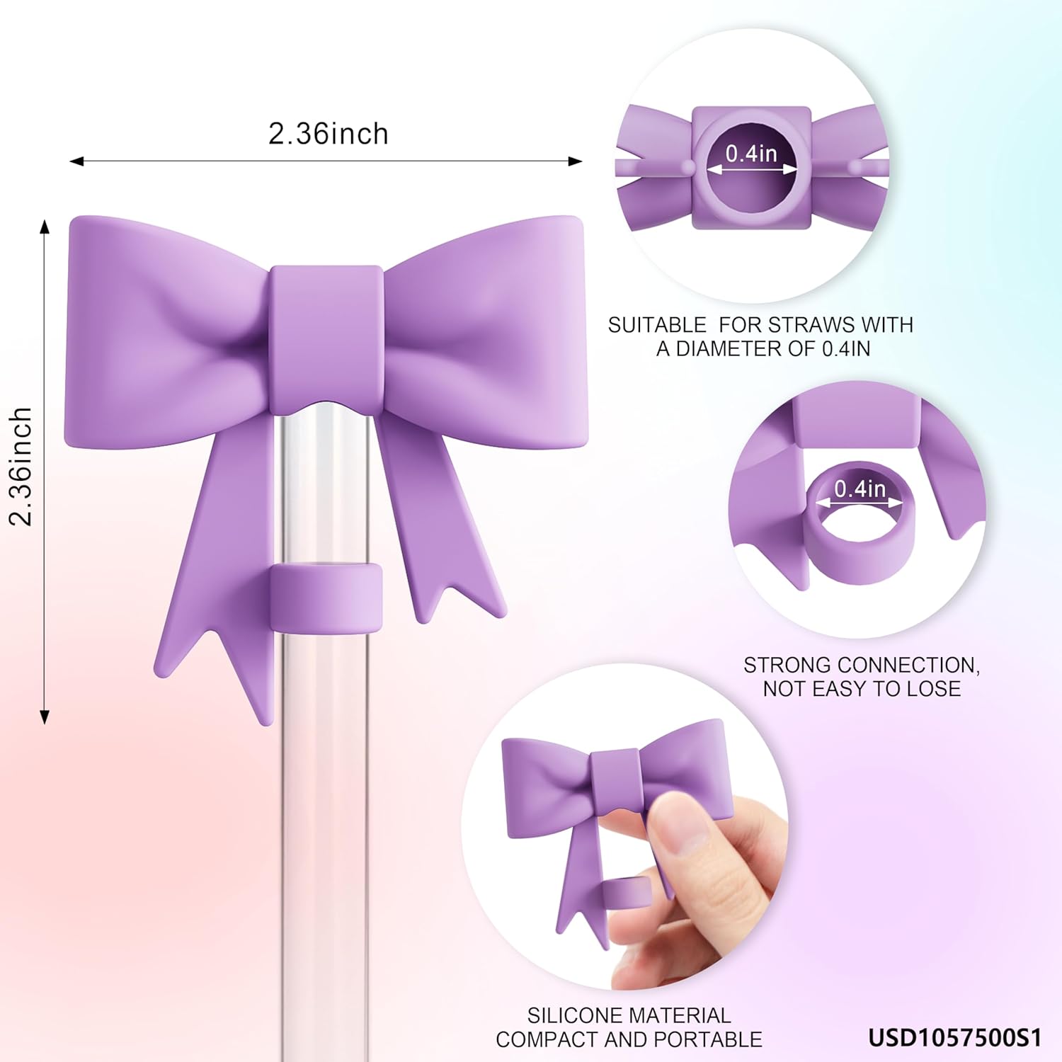 2Pcs Cute Pink Silicone Bow Straw Toppers for Stanley 30&40 Oz Tumbler and Water Bottle - Manual, Reusable Straw Covers, 10mm, 2 Count - Image 2