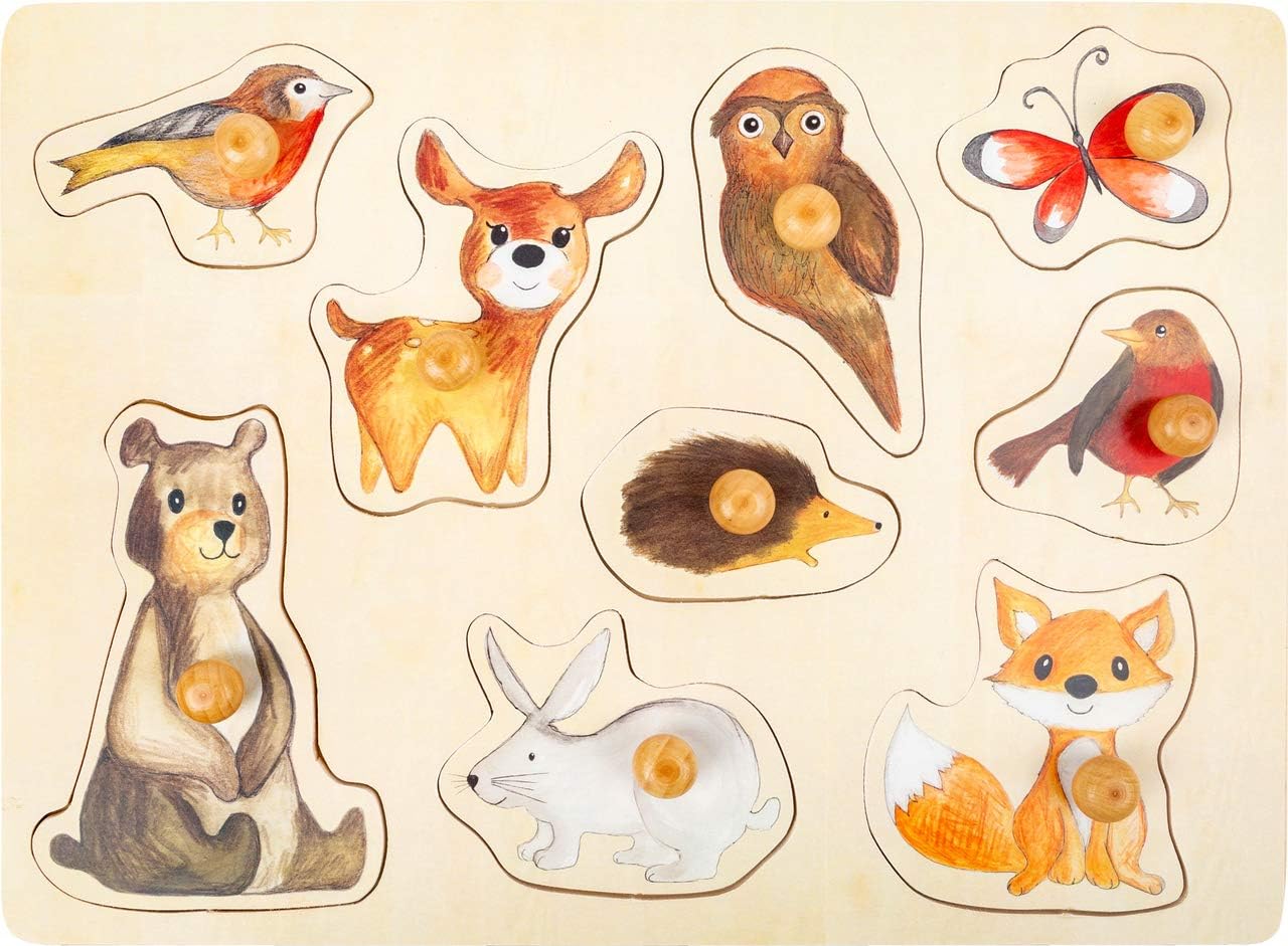Small Foot 11499 Forest Puzzle Made of Wood with Cute Animal Motifs, for Ages 12 Months and up Toys, Multicolored