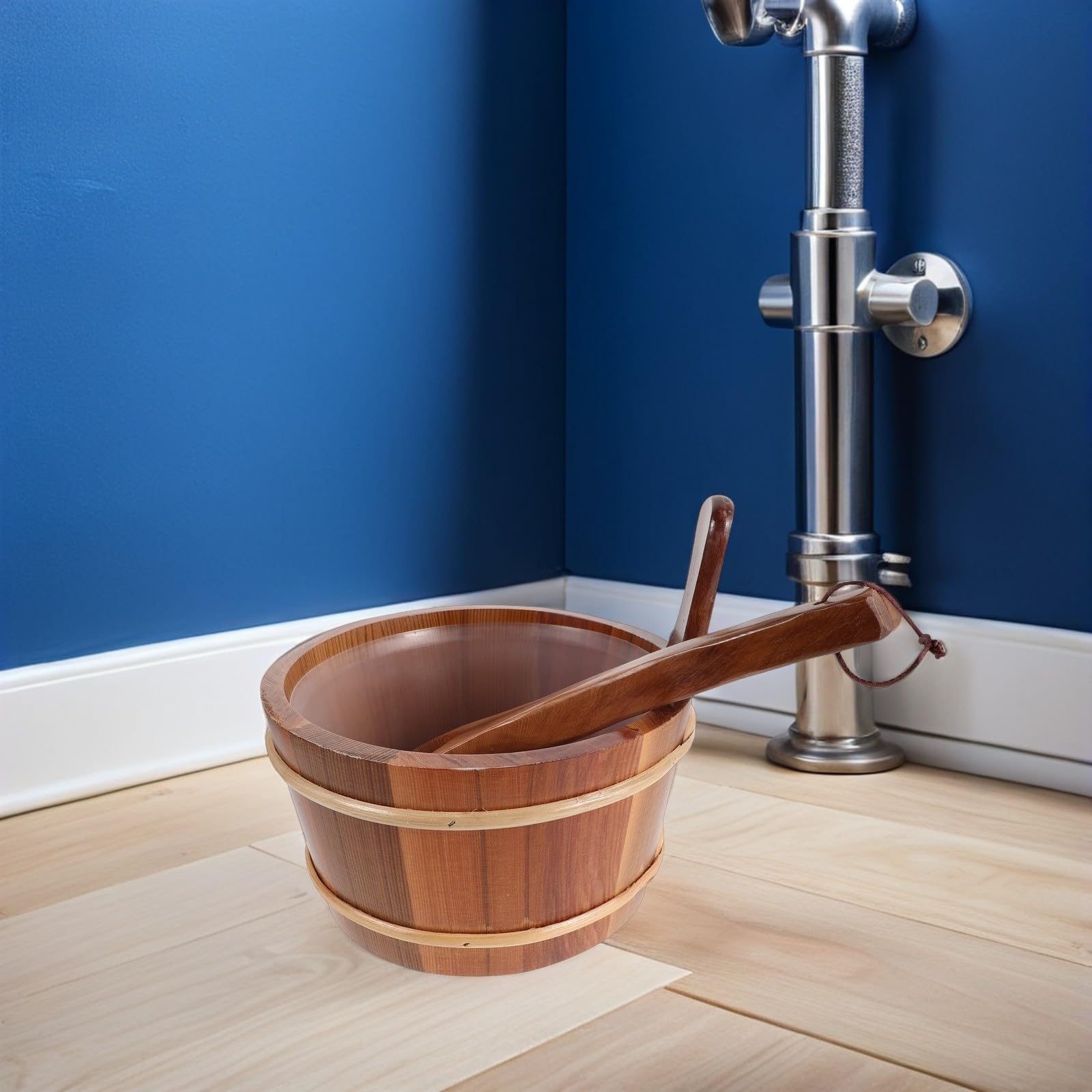 Zerodeko Cubo de Sauna de Madera de 1 Galón con Cucharón Tradicional