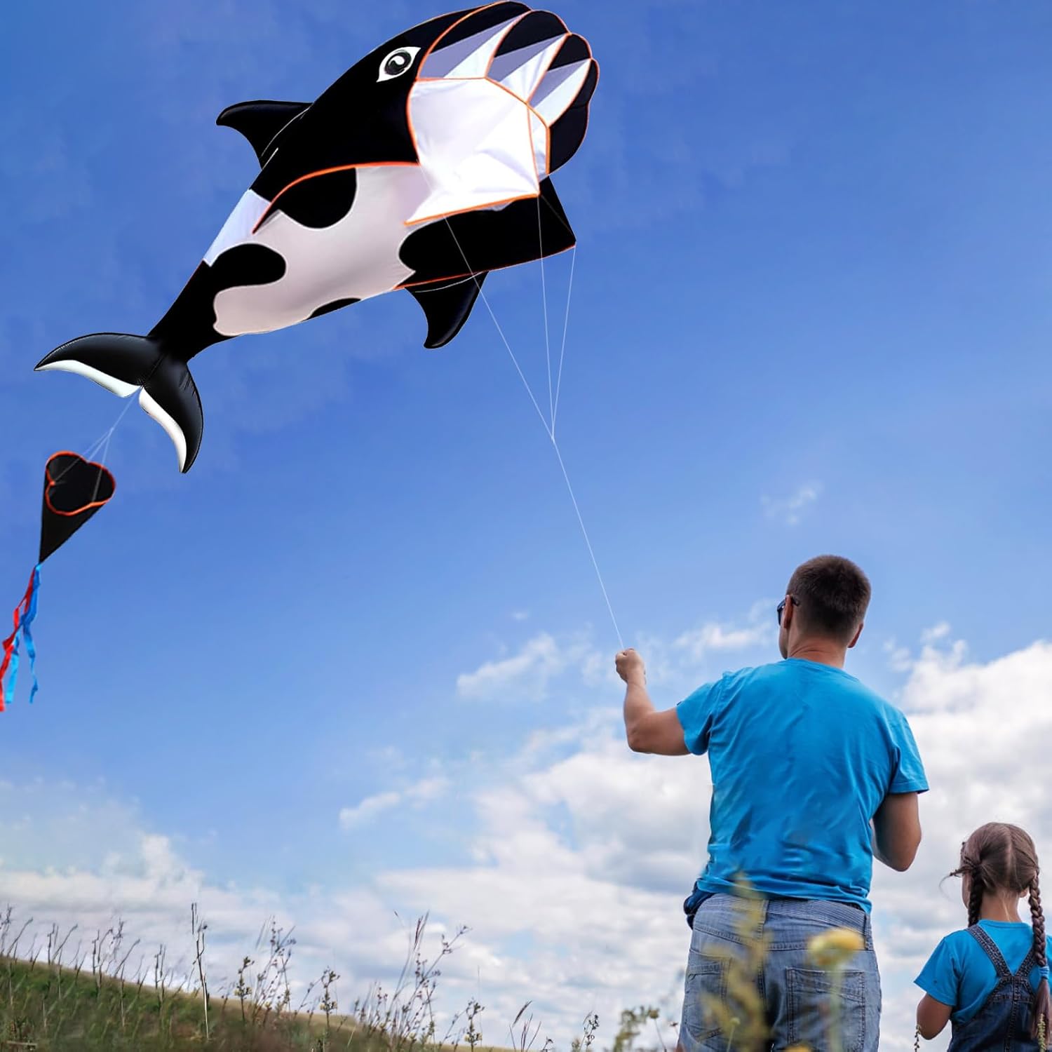 HENGDA KITE 3D Kite for Kids and Adults,Easy to Fly,Excellent Fabric and Structure Design，Huge Frameless Soft Parafoil Giant Whales Dolphins Kite