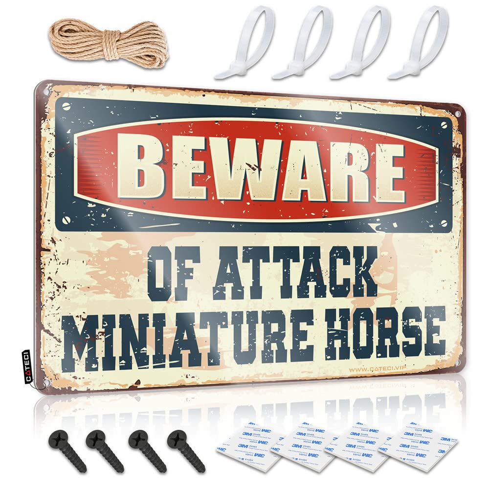 STWNVOITV Bar Sign Metal Beware Of Attack Miniature Horse Sign Tin Signs For Bar Tin Signs For Bar(30X40CM)