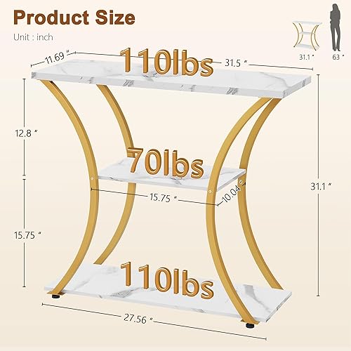 Vista 2 de Hoctieon 3 Tier Console Table with Open Wood Shelves, Decorative Entryway Table with Curved Metal Frames, Narrow Sofa Table for Entrance, Living