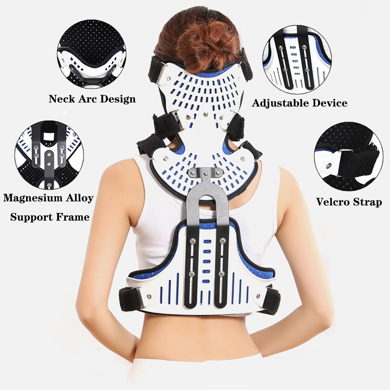SFKLYU Ortesis Cervical Torácica Halo Brace Ortesis Cervical Torácica Ajustable Cabeza Cuello Pecho Brazalete Fijo para Soporte Fracturas, Brazalete Rehabilitación Cervical