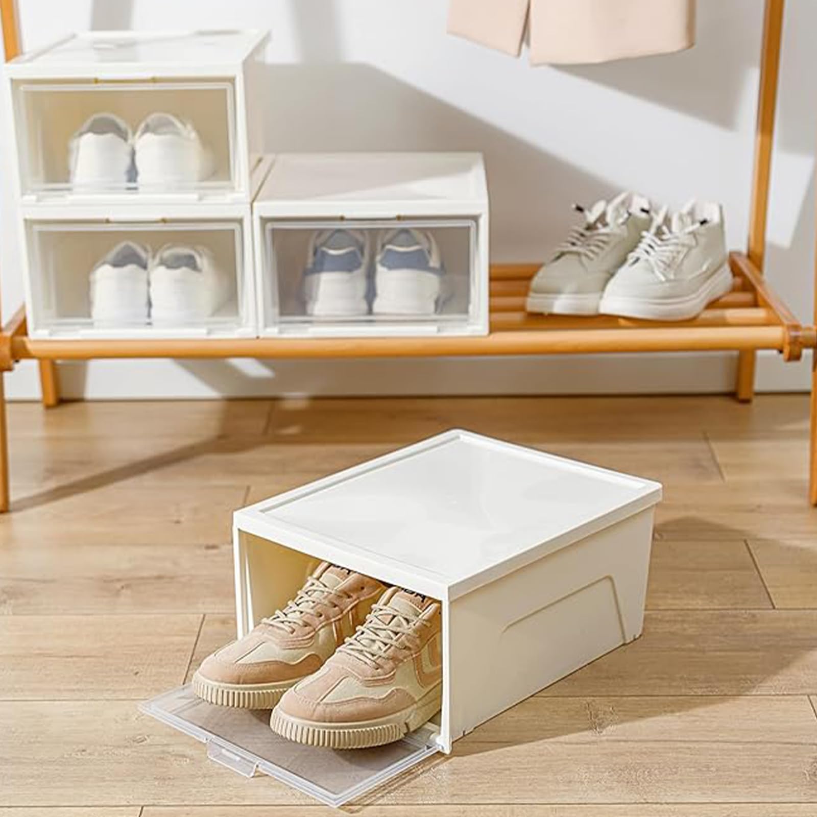 HNJZX Lot De 2 Boîtes De Rangement Empilables Transparentes 10 L – Couvercle, Placard, Sous-lit, Chaussures & Petit Rangement Maison
