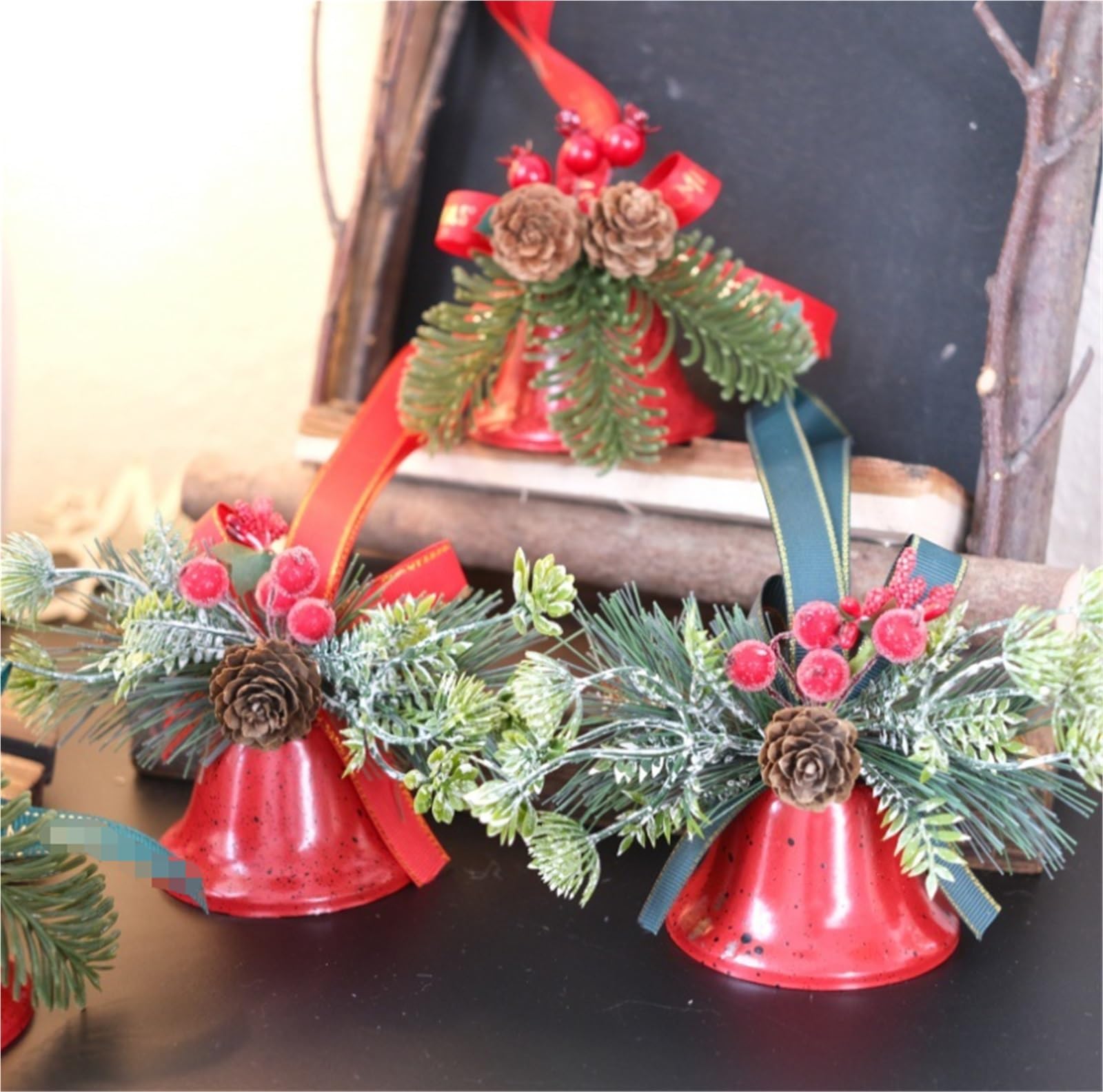 Campanas Navidad Cascabeles For Decoración De Puertas del Hogar, Campanillas Artesanales, Navideña, Campanas Navideñas Decoración(Red 2)