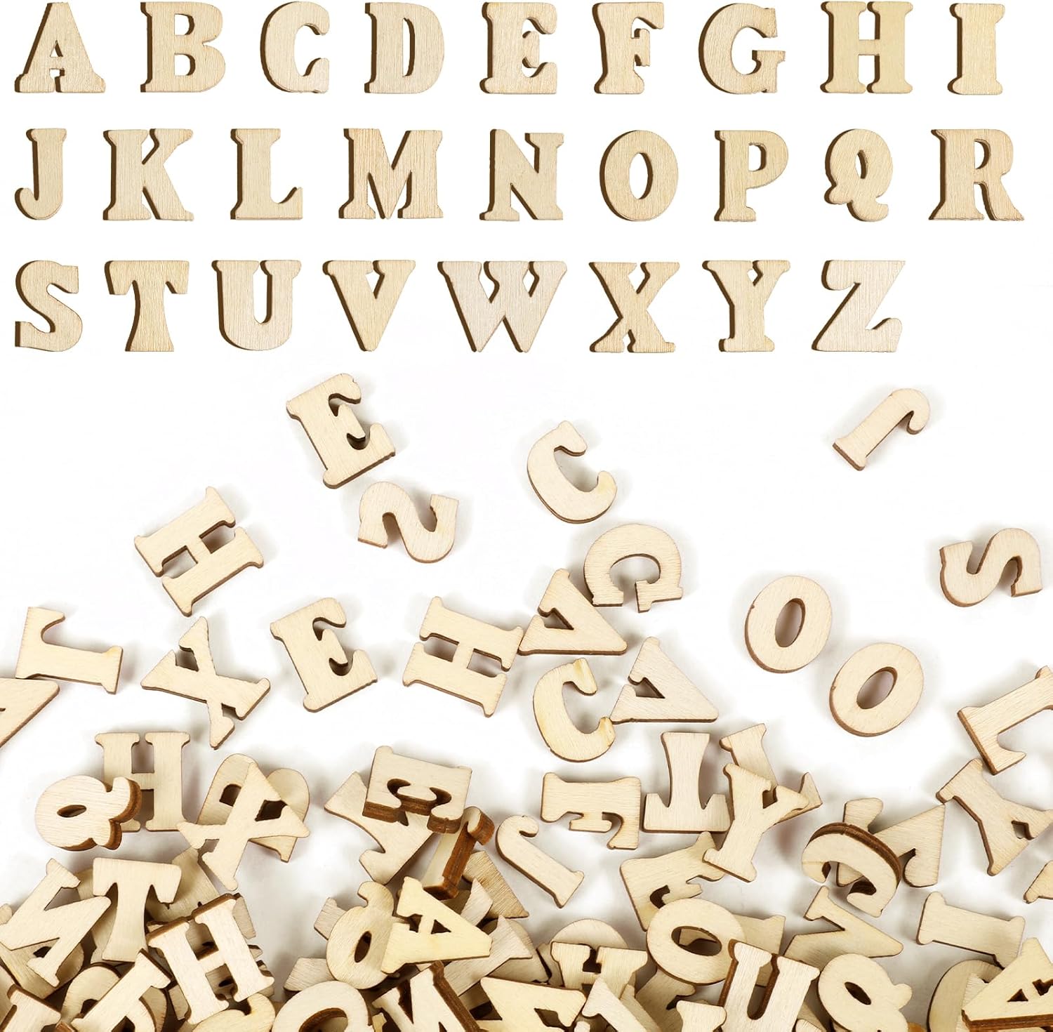 Pack of 208 Small Wood Wooden Letters, 15 mm Decorative Wood Letters for Crafts, Wood Crafts, Letters Decorative Capital Letters A-Z for Crafts, DIY, Children's Education