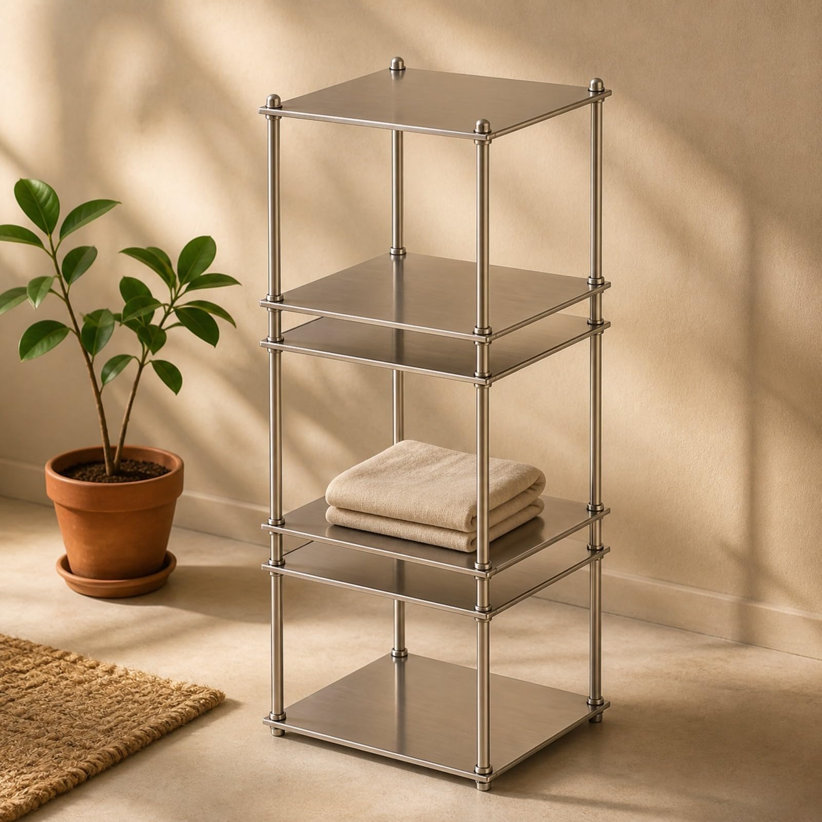 rockible ría Modular Metal Giratorio Rack Almacenamiento con s Cuadrados Resisn Organizador Modular Apilable para Dormitorio, 35x35x62cm, 2 Niveles