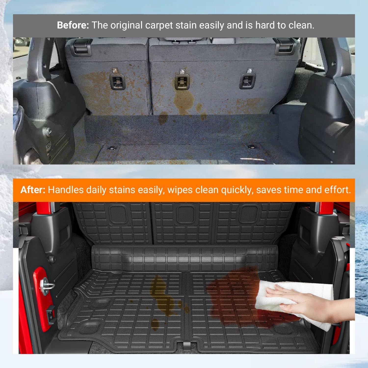 powoq Cargo Mat Compatible with 2021-2025 Jeep Wrangler JL 4XE 4 Door Trunk Mat Cargo Liner Backrest TPE Trunk Liner Replacement for 2021-2025 Jeep Wrangler JL Accessories