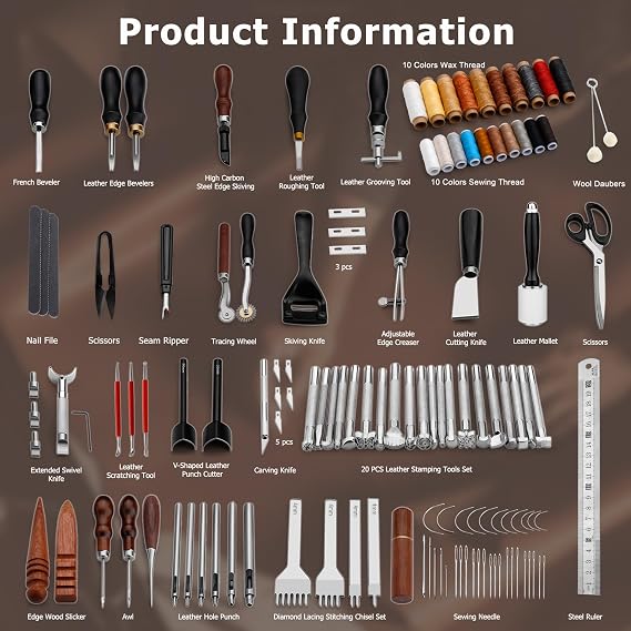 BUTUZE Leather Tool Kit, Leather Crafting Kit with Tool Rack