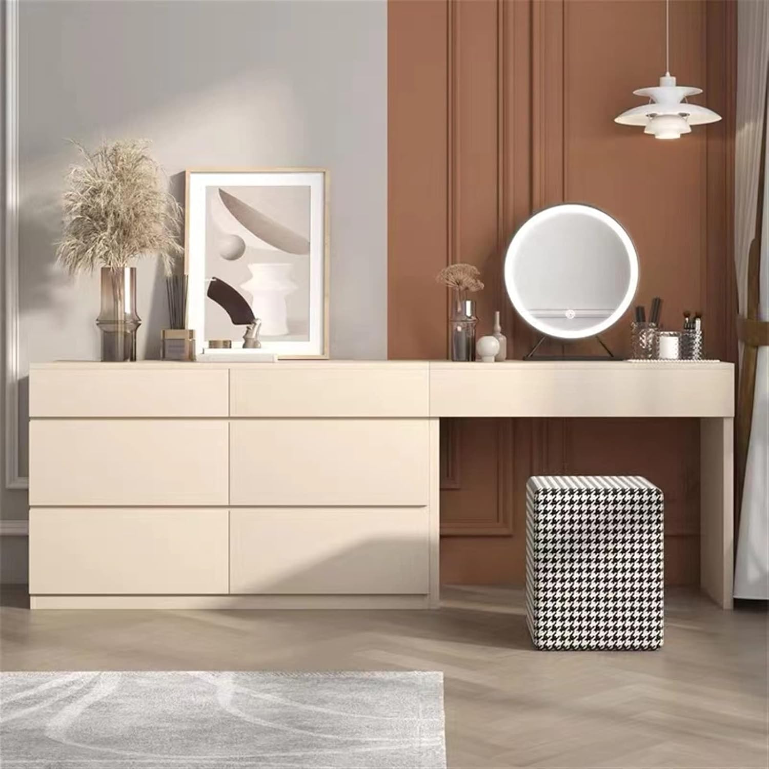Vanity Dressing Table Set Luxury Makeup Bench with 3 Colours LED HD Mirror, Comfortable Stool Drawers Cabinet, Modern Simple Style, for Girl's Gift (Size : 160 cm)