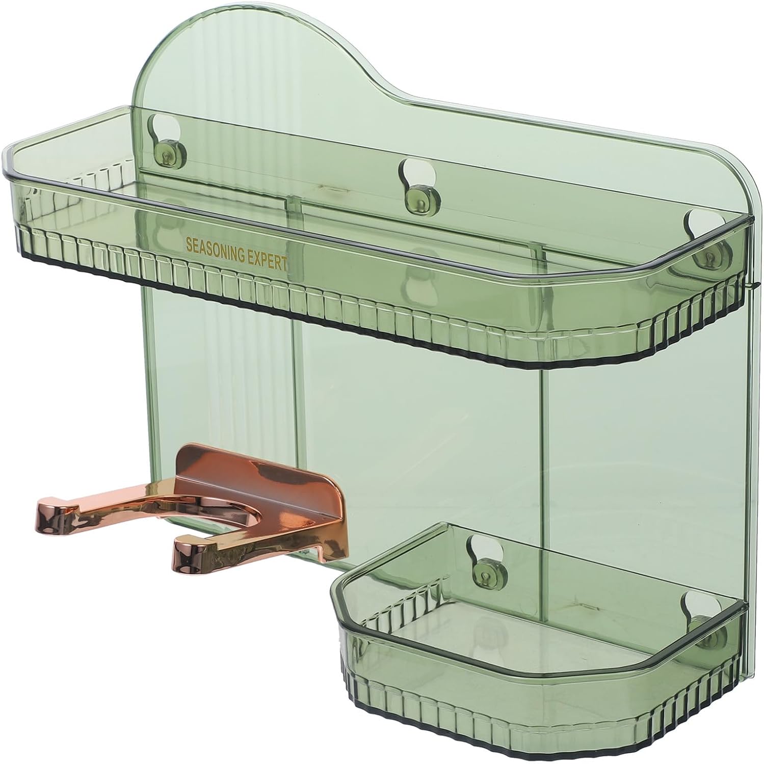 Green Pet Wall Rack with Basket and Blow Dryer Hook for Bathroom