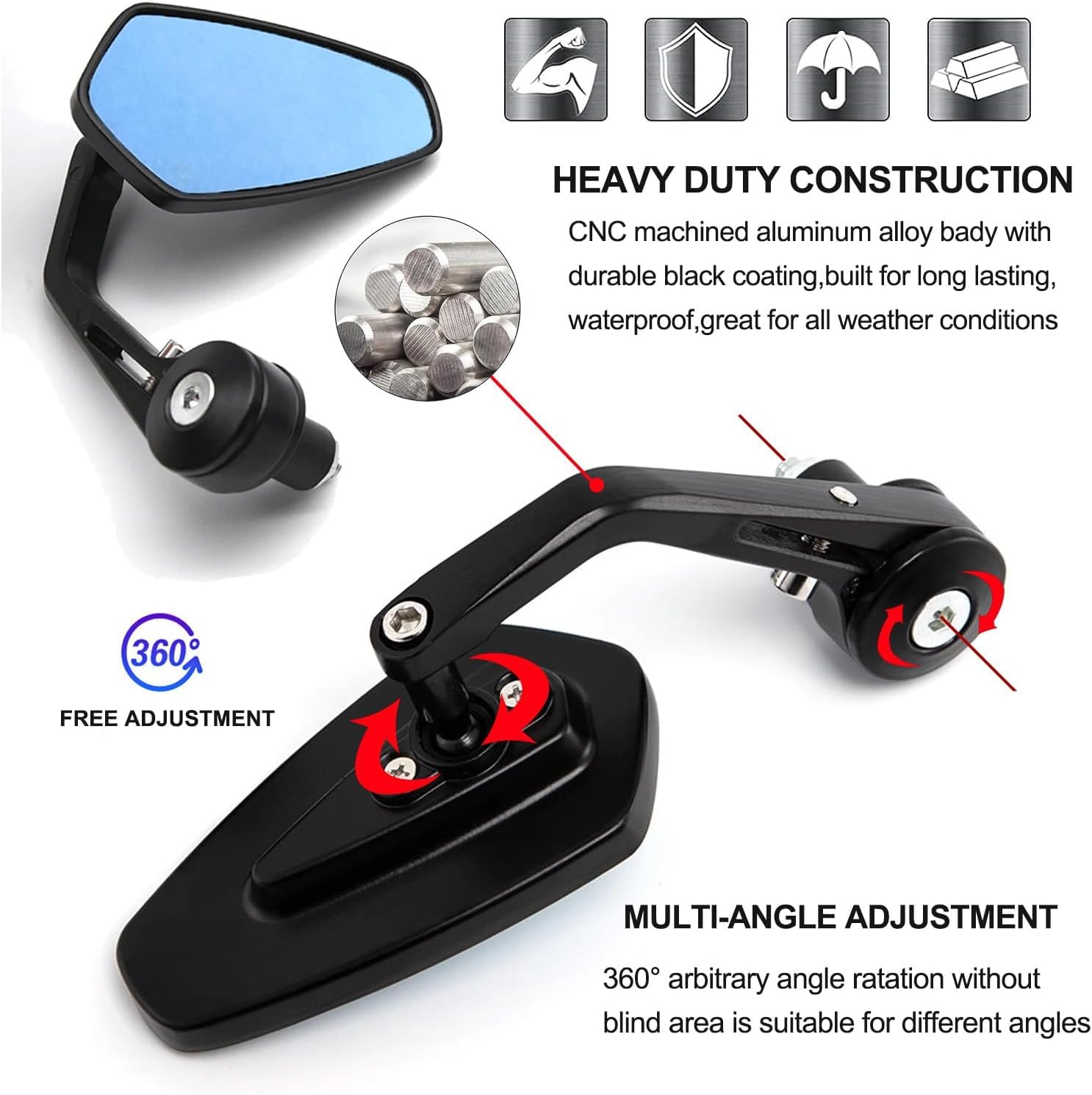 Specchietti Moto, Manubrio Retrovisori Laterali per Moto, Universale 7/8" 22mm HD Anti-Glare Specchietto Manubrio Street Bike Cruiser Scooter Suzuki YMH