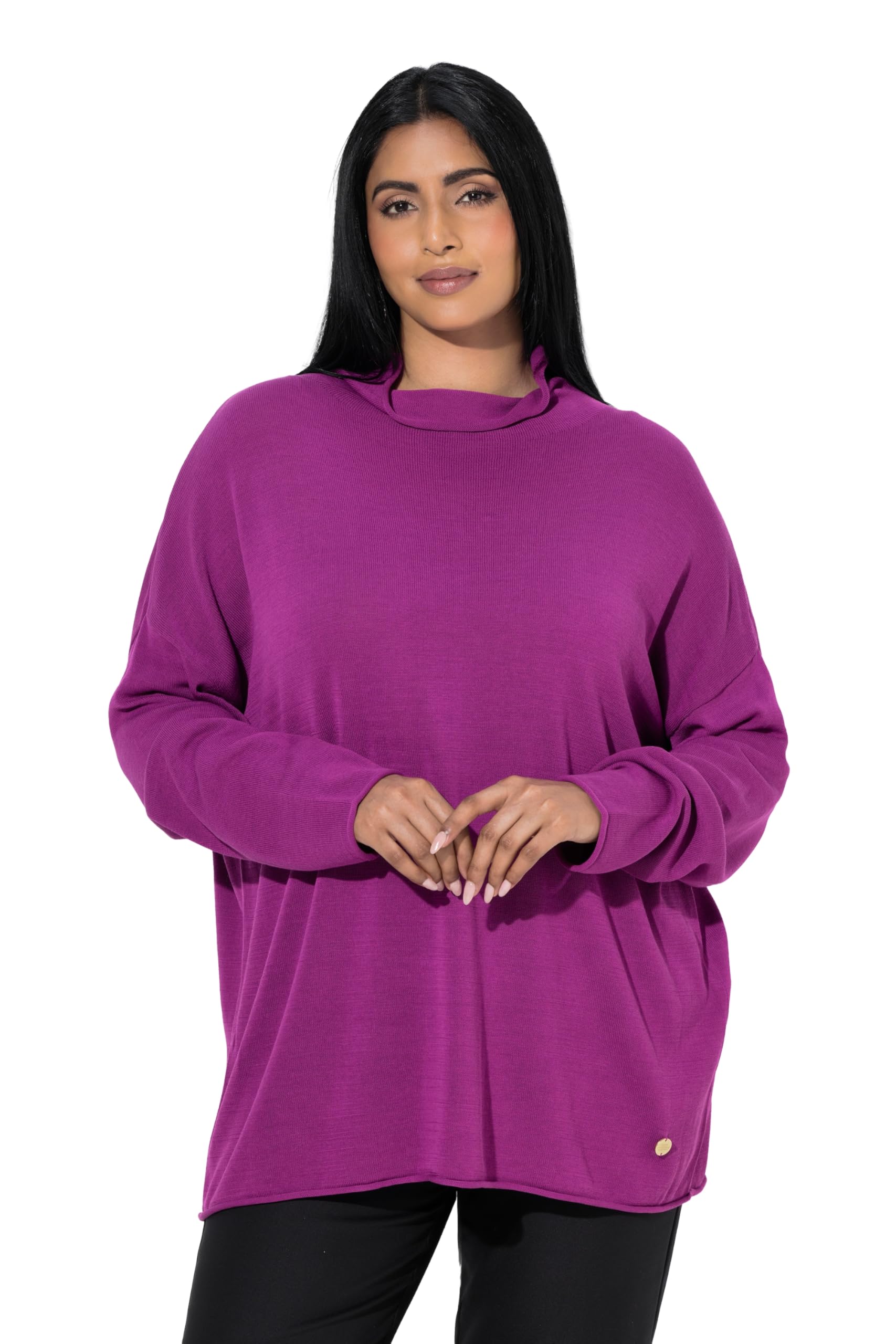 Ulla Popken Damen große Größen Übergrößen Plus Size Pullover, Rollkanten, Boxy, Stehkragen, Langarm 846955