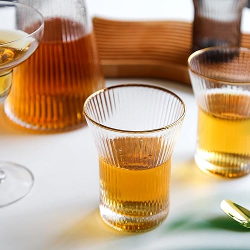 Miniatura 7 de G Jarra de agua de cristal estriado con tapa de bambú de 34 onzas y vasos de vidrio, juego de 2 vasos de 9 onzas, jarra acanalada para la noche,