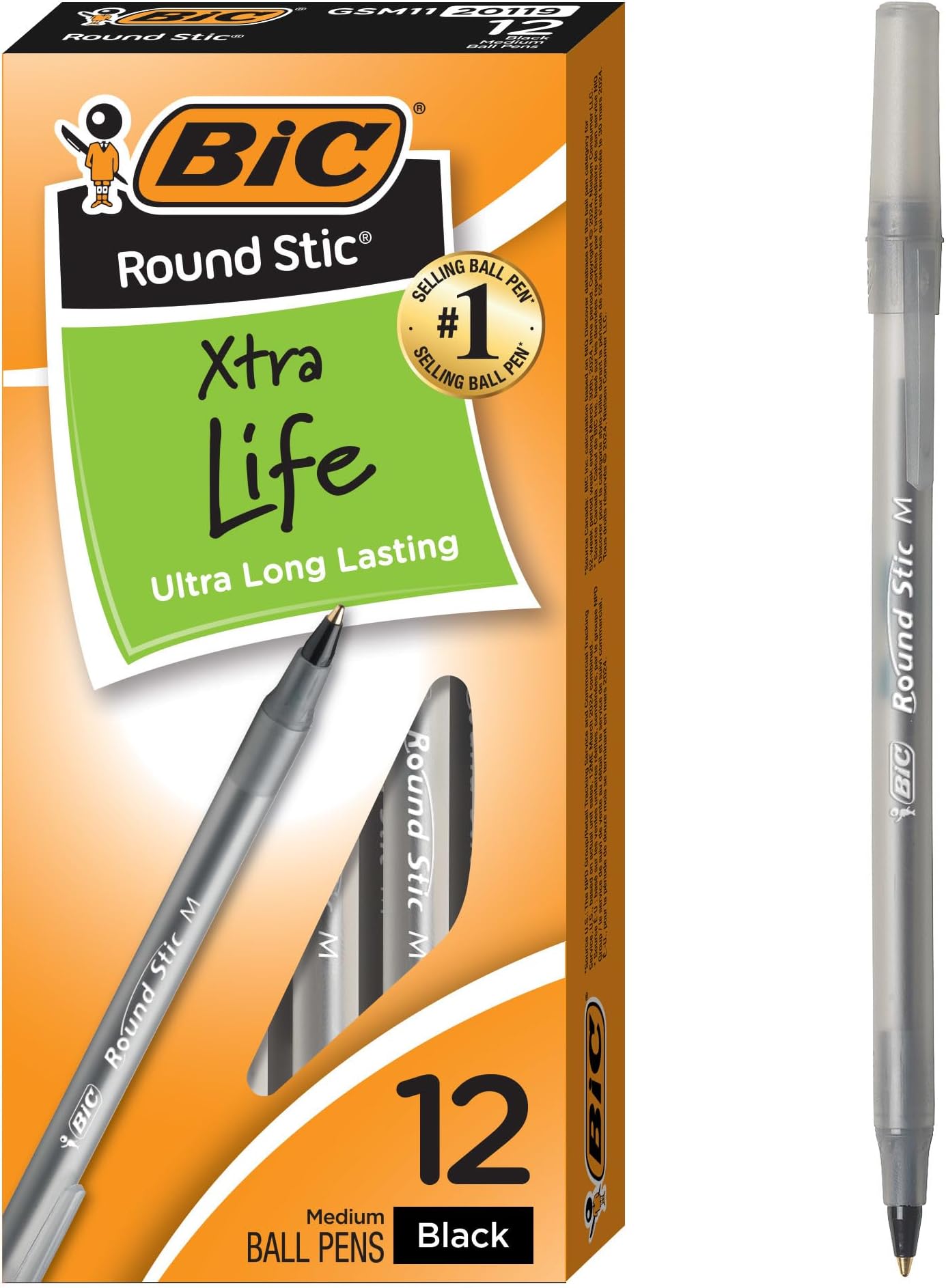 Round Stic Xtra Life Ball Pen - Pack of 12, Black