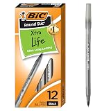 BIC Round Stic Xtra Life Black Ballpoint Pens, 12-Count, 1.0mm Medium Point – view 1