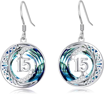 JUSTKIDSTOY Birthday Gifts Earrings for Daughter 925 Sterling Silver Birthday Gift Earrings Celtic Moon Star Leverback Dangle Drop Earrings Blue Crystal Jewelry for Women Sister