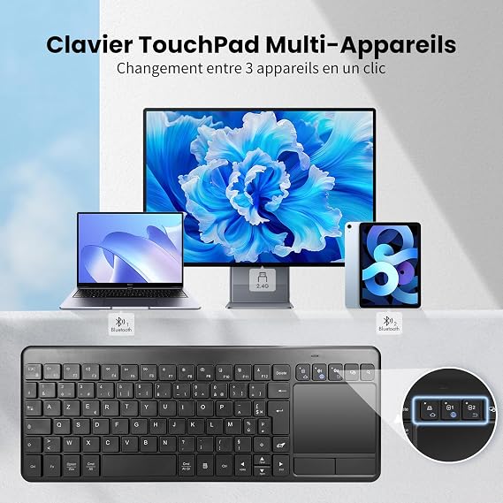 INFINMIND Wireless Keyboard with Trackpad, Multi-Touch Big Size (Black2)