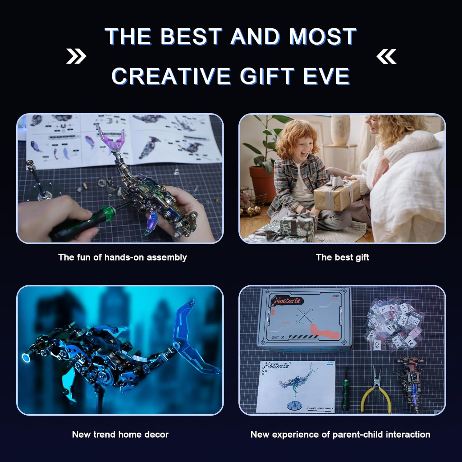 Mostarle Hammerhead Shark 3D Metal Puzzle Kit, DIY 3D Model Mechanical Ocean Monster, Steampunk Building Display Toy for Teens and Adults