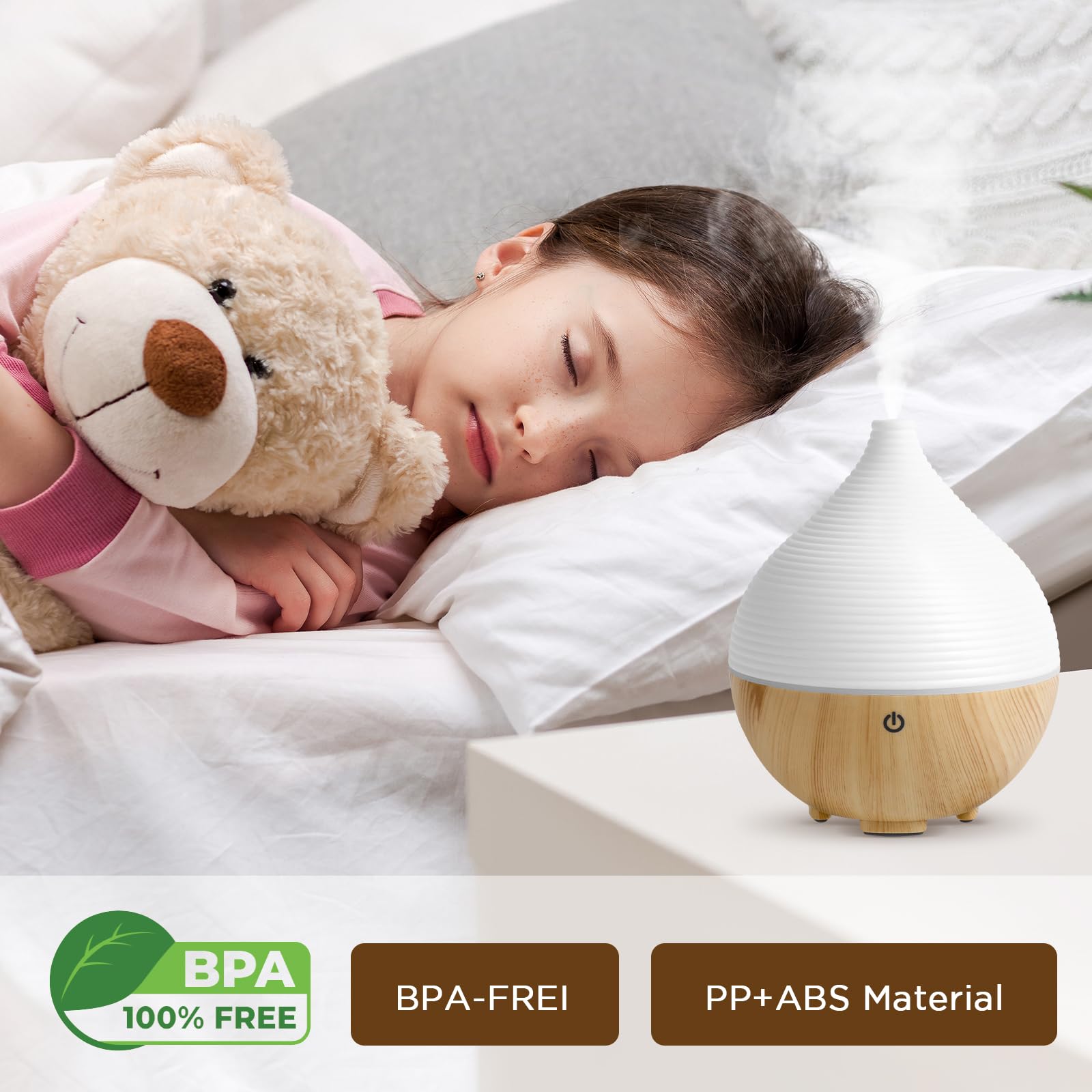 AiQInu Dyfuzor olejków eterycznych, 160 ml dyfuzor zapachowy nawilżacz powietrza z 7 kolorami LED, ultradźwiękowy dyfuzor aromaterapii, automatyczne wyłączanie, bez BPA