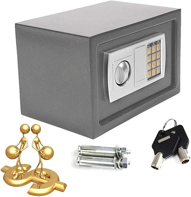 Digital Safe 4.6L Solid Steel Construction Security Safe for Jewelry/Gun/Cash Valuables/Camera/ Document/with 2 key Electronic Keypad Large 4.5L Grey