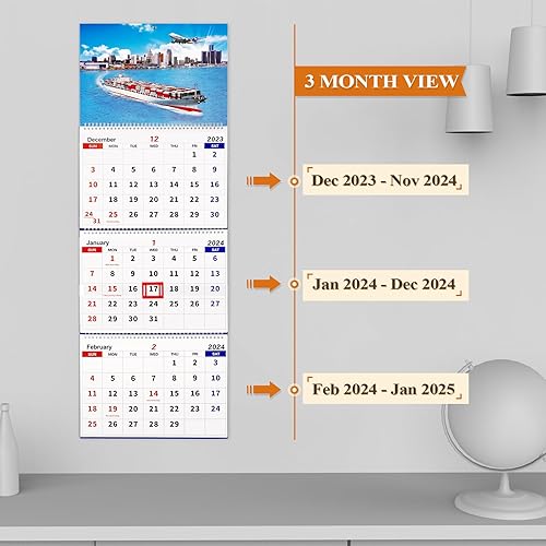 Miniatura 4 de Calendario mensual 2023 de pared 2023, calendario vertical de 3 meses (plegado en un mes), diciembre de 2023 a enero de 2024, para oficina, escuela