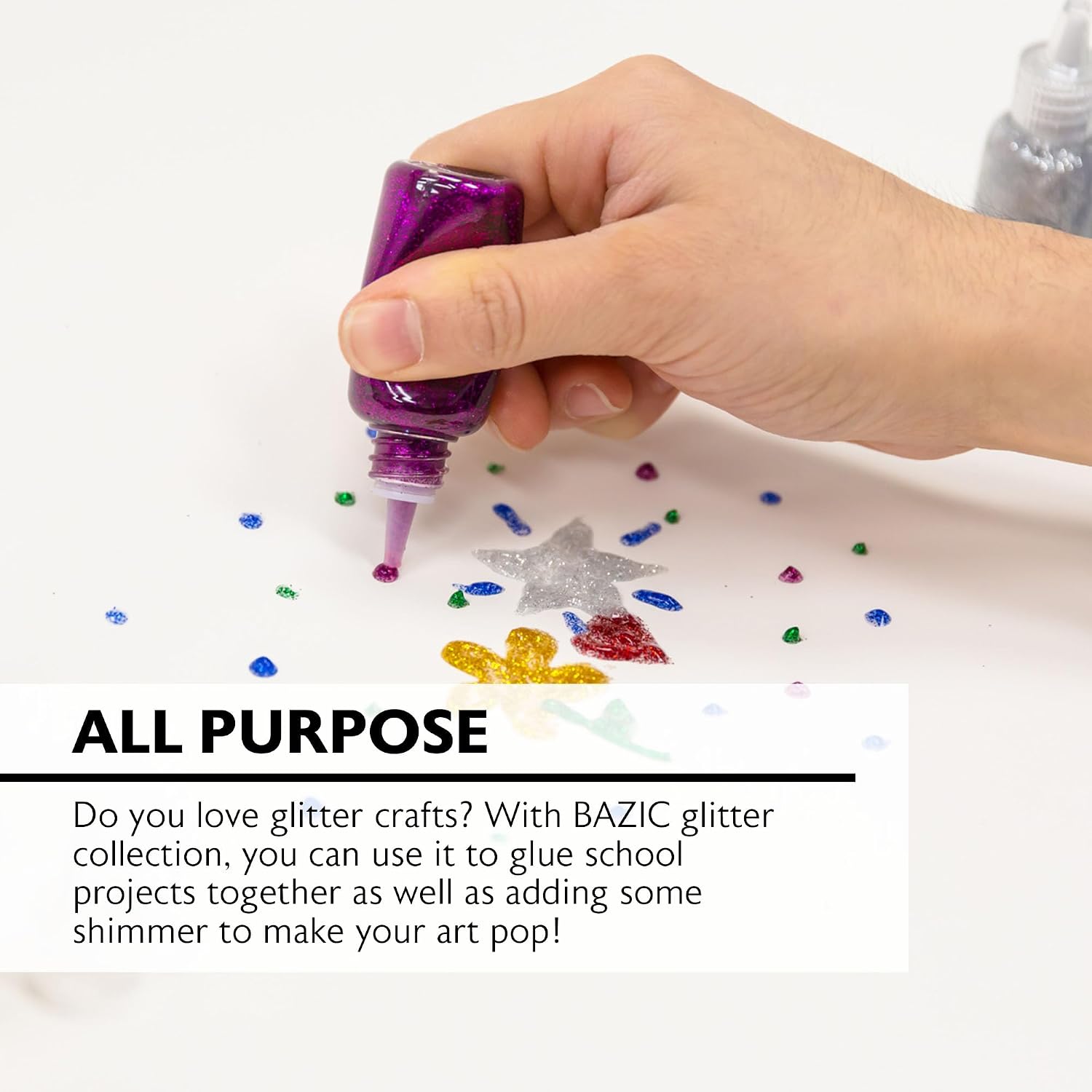 BAZIC Products Classic Glitter Glue, 6 Colors, 0.67 Oz | classic glitter glue tubes; 0.67 Oz each; glue and glitter in one; washable and non-toxic
