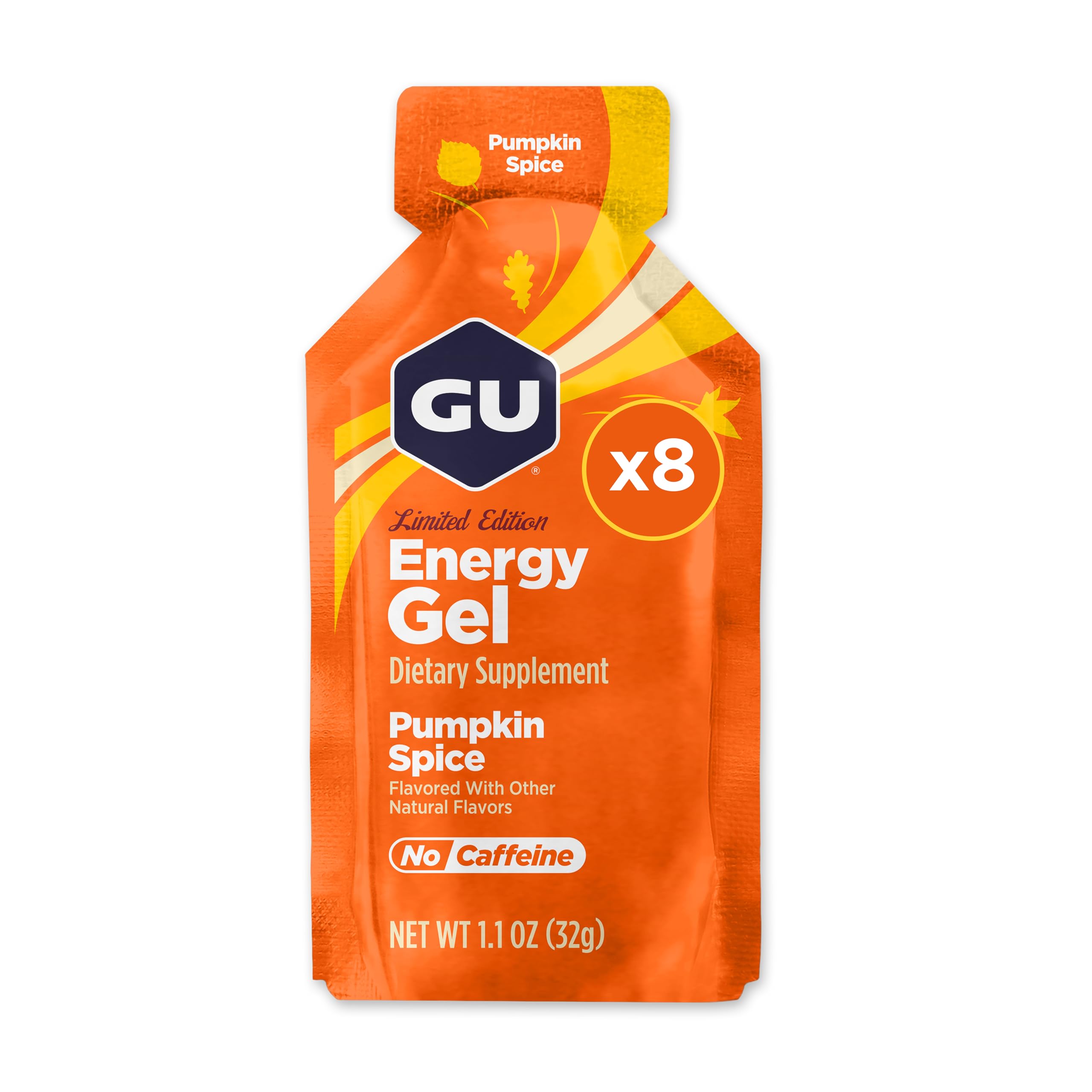 GUEnergy Original Sports Nutrition Energy Gel, Vegan and Dairy-Free On-the-Go Energy for Any Workout, Pumpkin Spice, 8-Count