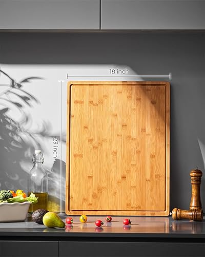 Miniatura 2 de BEZIA - Tabla de cortar extra grande para cocina, bloque de carnicero de 23 x 18 pulgadas de grosor con ranura para jugo, bandeja de servir 100% de