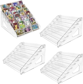 4 Pcs 7 Tier Acrylic Card Display Stand 12 in Versatile Stand Holder Portable Display Rack for Graded PSA Sports Cards Business Trading Cards Greeting Card