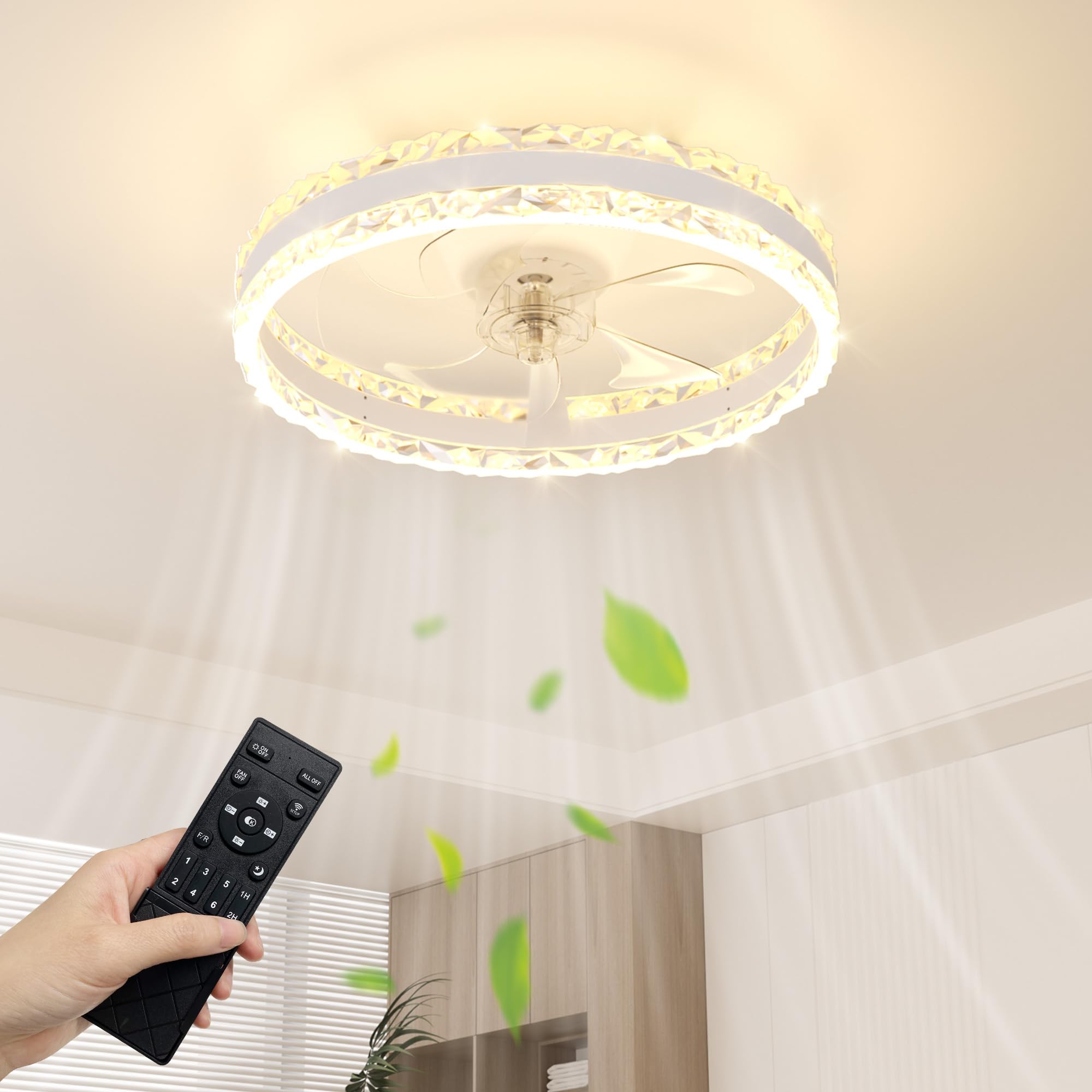 NIORSUN 40cm Ceiling Fan with Lights & Remote, 3000LM Dimmable LED, 3 Colours Ceiling Fans Lamp, 6 Speeds & Timer Ultra-Quiet Modern Fan Light for Bedroom Living Room Kitchen (White)