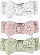 minimutz Baby Headband Set of 3 Stretchy Headband with Bow Soft Hair Accessory Toddler Girls (White/Pink/Mint)