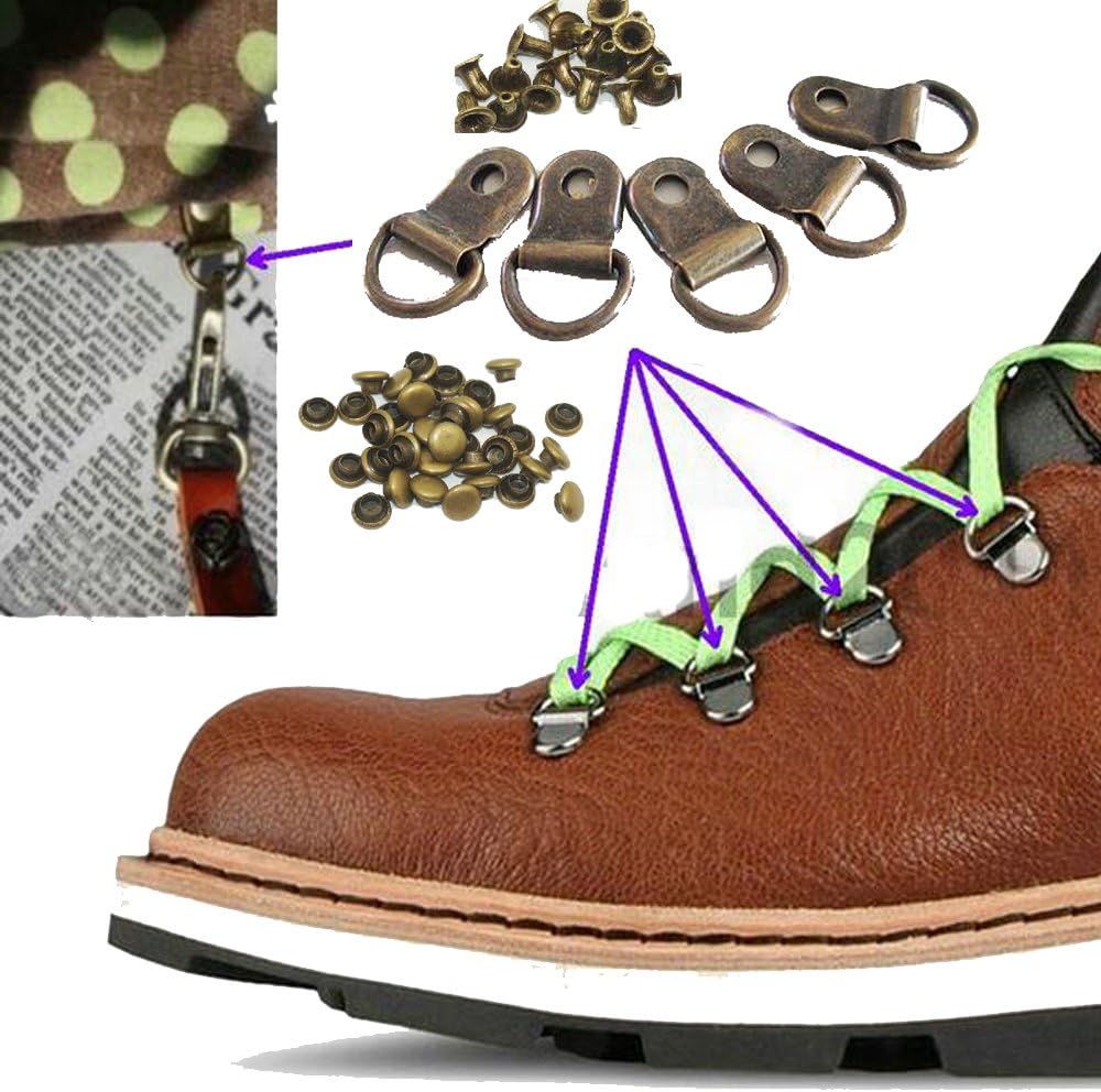 （Pack of 20 Set）Metal Steel Buckles Rivet D Ring Shoe Lace