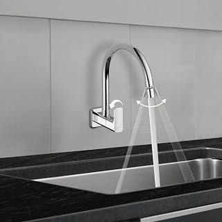Faucet Wall Mount Cold Only Kitchen Faucet I 10 Year Warranty I Korby Single Handle Multi-Function Kitchen Sink Tap I 360° Swivel Spout I Durable Kitchen Tap I Chrome - 44405