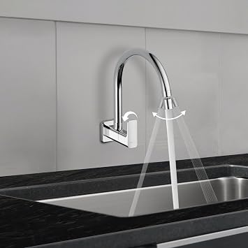 Delta Faucet Wall Mount Cold Only Kitchen Faucet I 10 Year Warranty I Korby Single Handle Multi-Function Kitchen Sink Tap I 360° Swivel Spout I Durable Kitchen Tap I Chrome - 44405