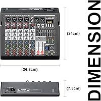 Vista 7 de Audio Mixer, 6-Channel Professional DJ Mixer with 99-Bit DSP Effects, 7-Band EQ, 48V Phantom Power, MP3/Computer Input - Studio Audio Mixing Console