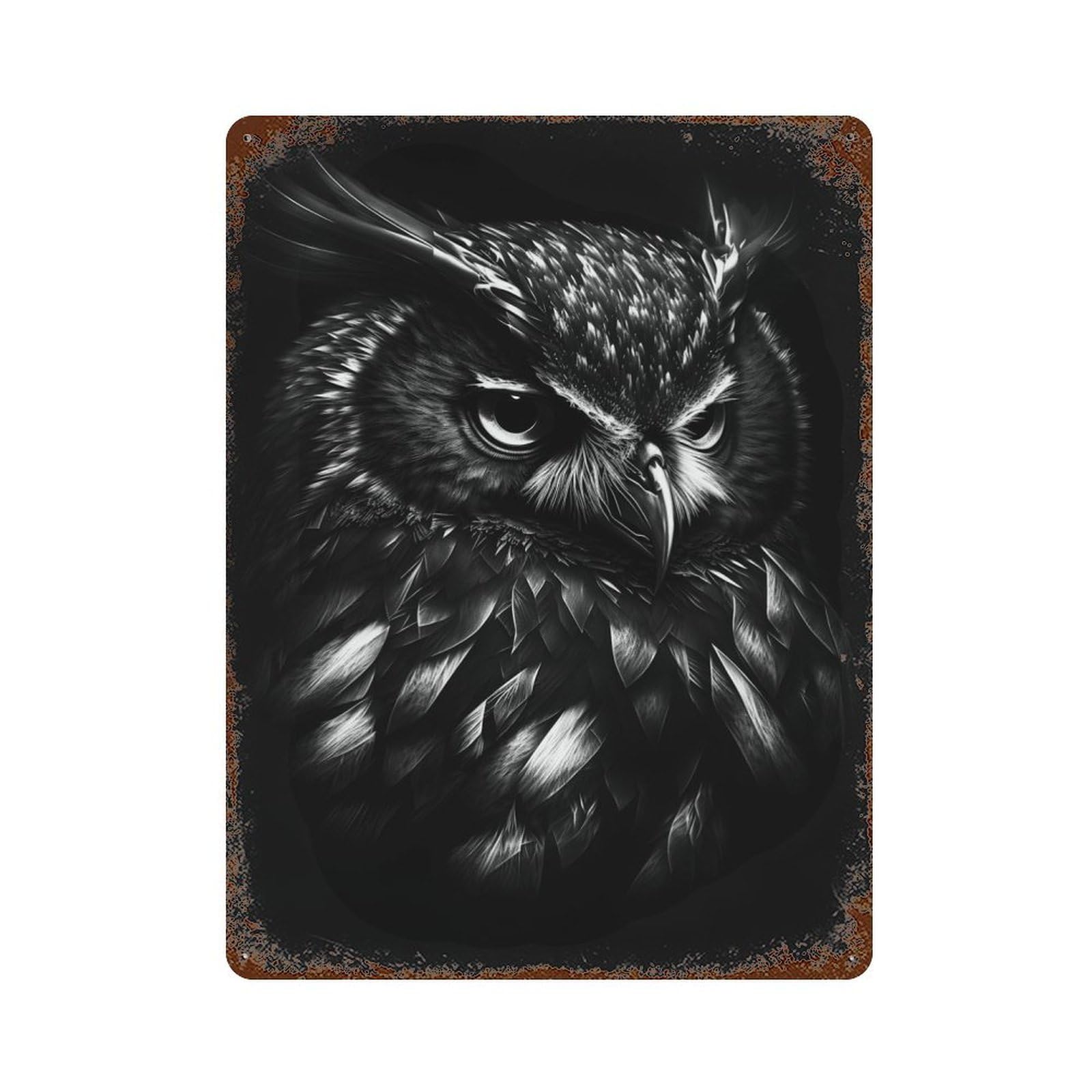 Garage Style BW Owl Vintage Rust Metal Sign 15.7"x11.8", Retro Wall Decor for Bar And Workshop