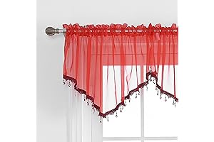 Elegant Red Heart Beaded Curtain Valance for Sheer Ambiance