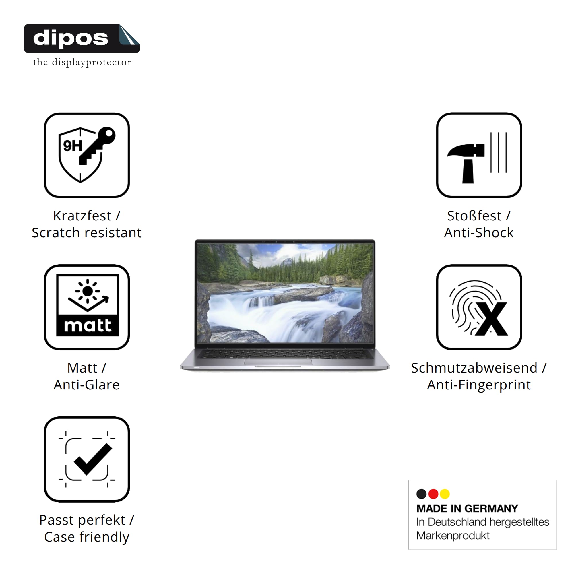 dipos 2x Pellicola Protettiva 9H opaca per Dell Latitude 7400 2-in-1 | Antiriflesso, non si rompe e non si scheggia, non è vero vetro, Anti-Shock, antigraffio, senza bolle, autoadesiva