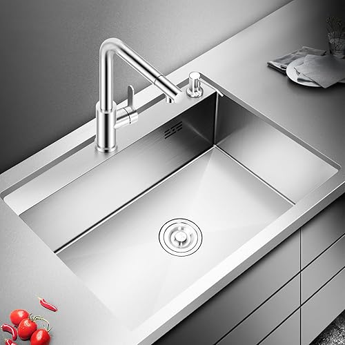 Miniatura 6 de DuyviSteil Fregadero de cocina versátil de acero inoxidable de 24 pulgadas, montaje superior o descendente, preparación de barra individual para