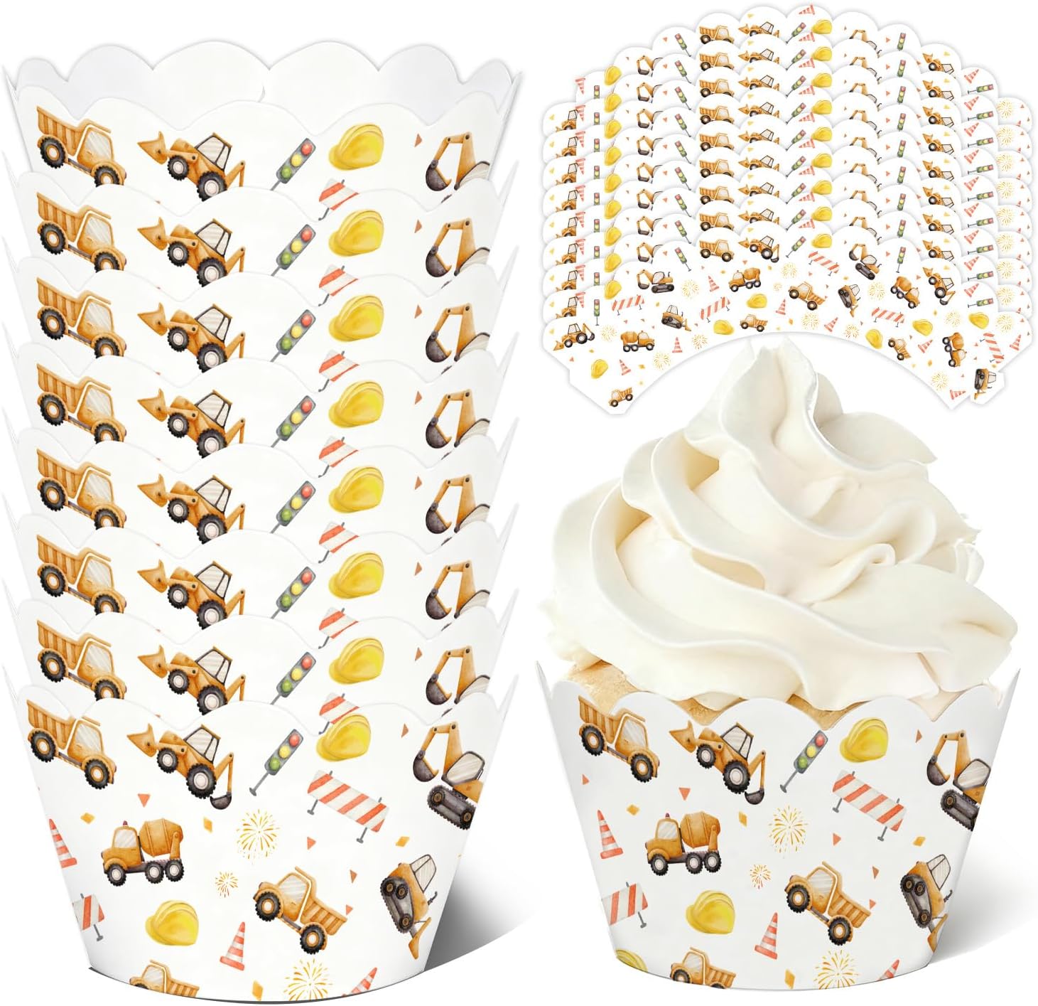 36Pcs Construction Baby Shower Decorations,Birthday Party Supplies Cupcake Wrappers,Gender Reveal Cupcakes Liners,Truck Paper Baking Cup Holders for Boys Birthday Cake Decor,7.8x2 Inch